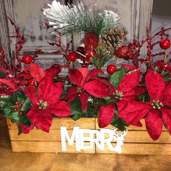 Red Poinsettia Centerpiece|Holiday Candle Holder...